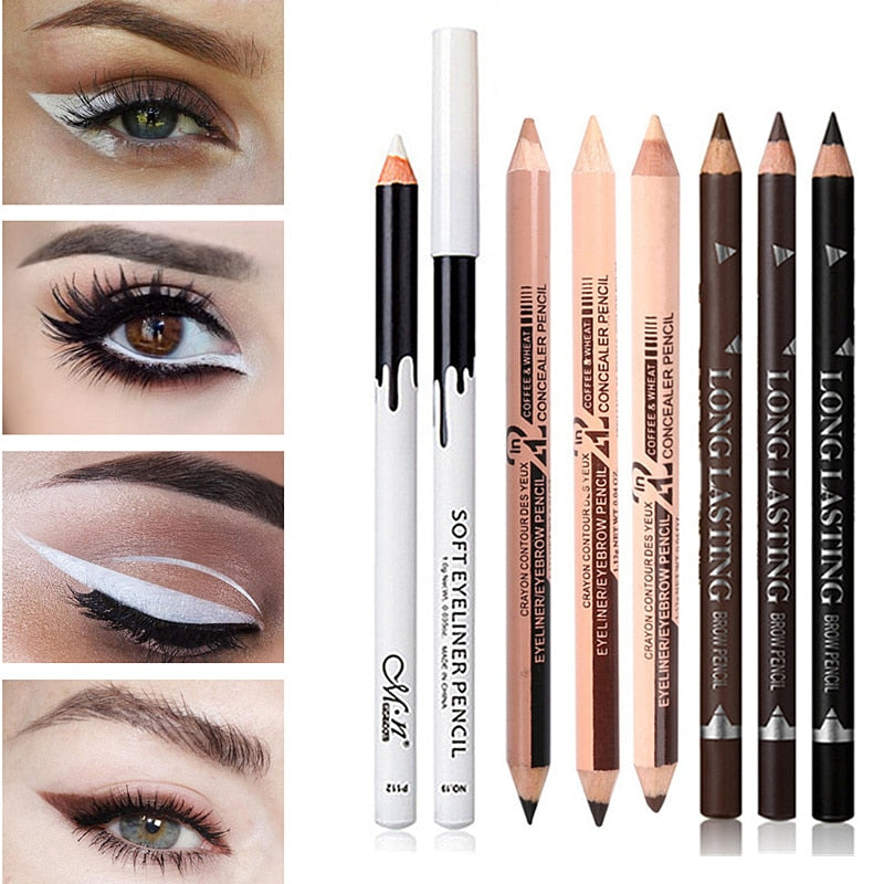 Black & Brown & White Eyeliner Pencil Waterproof